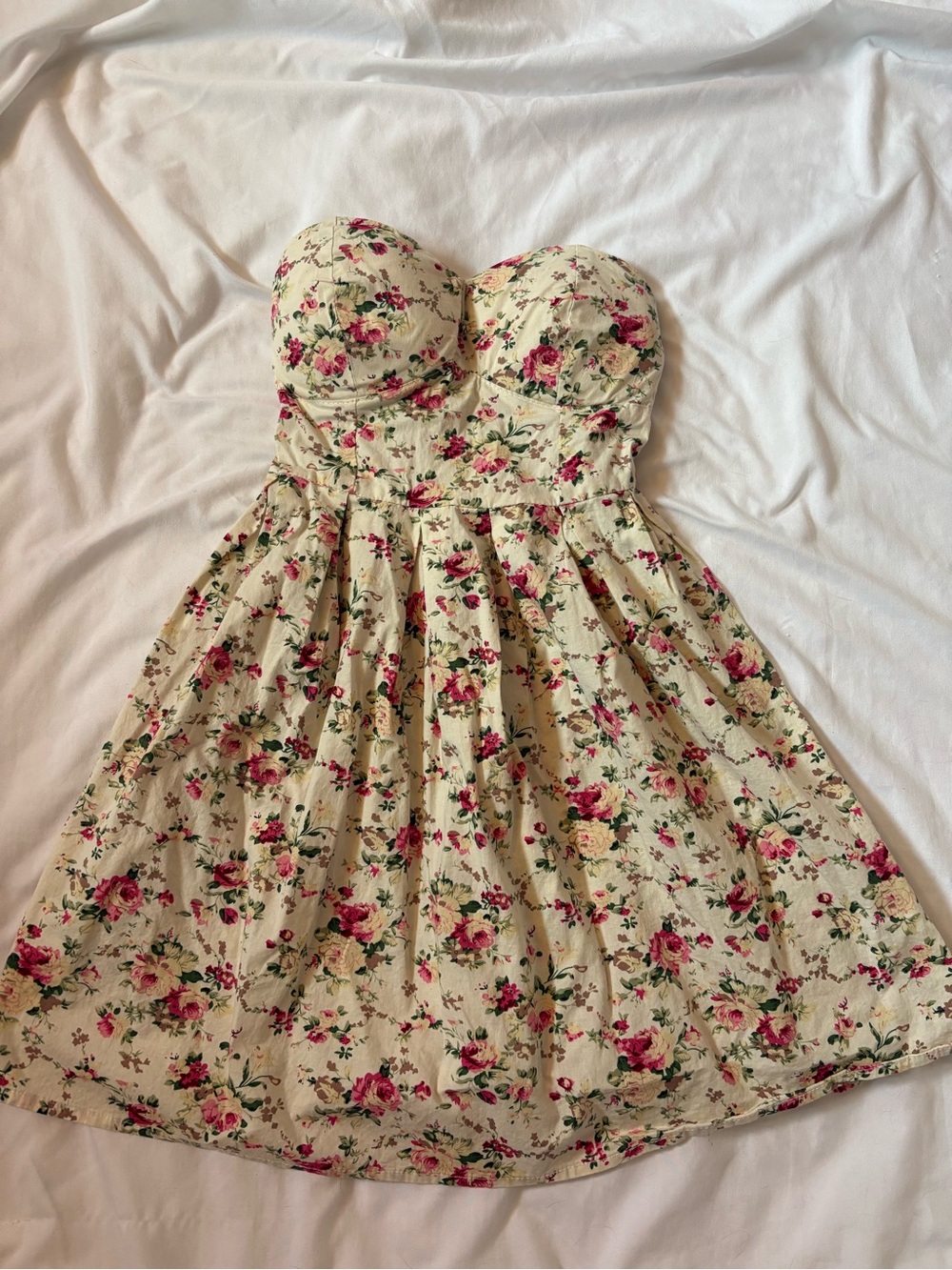 Coquette BabyDoll Floral Strapless Dress with Built-In Cups